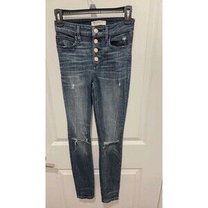 Guess Jeans Women's Size 25 Medium Denim Wash Button Fly Skinny High Rise Ripped